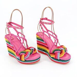 Valentino Garavani Torchon Rainbow Wedge Sandals EU 36 US 6 Rockstud Braided